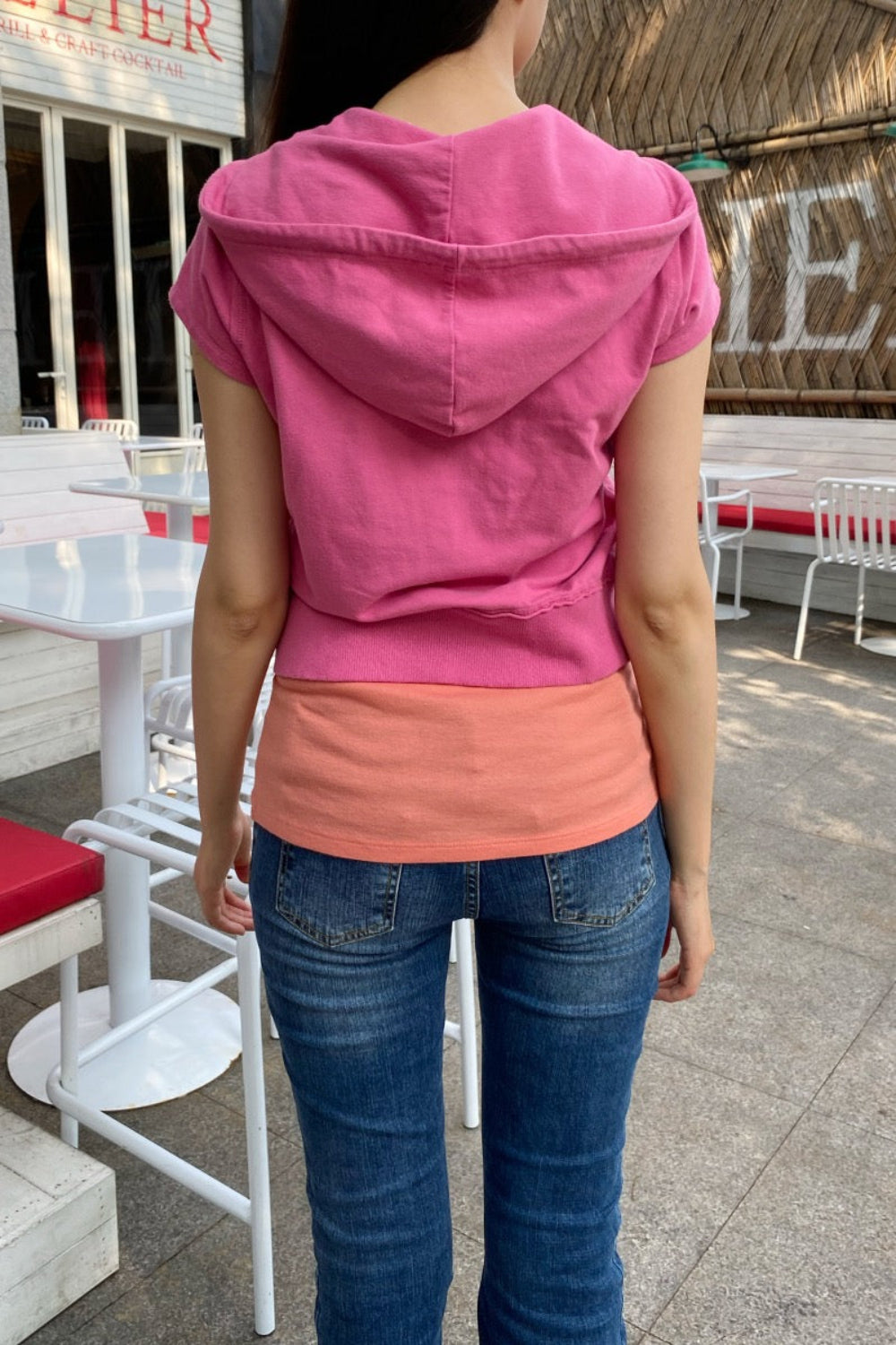 Crystal Short Sleeve Hoodie | Fuchsia / XS/S