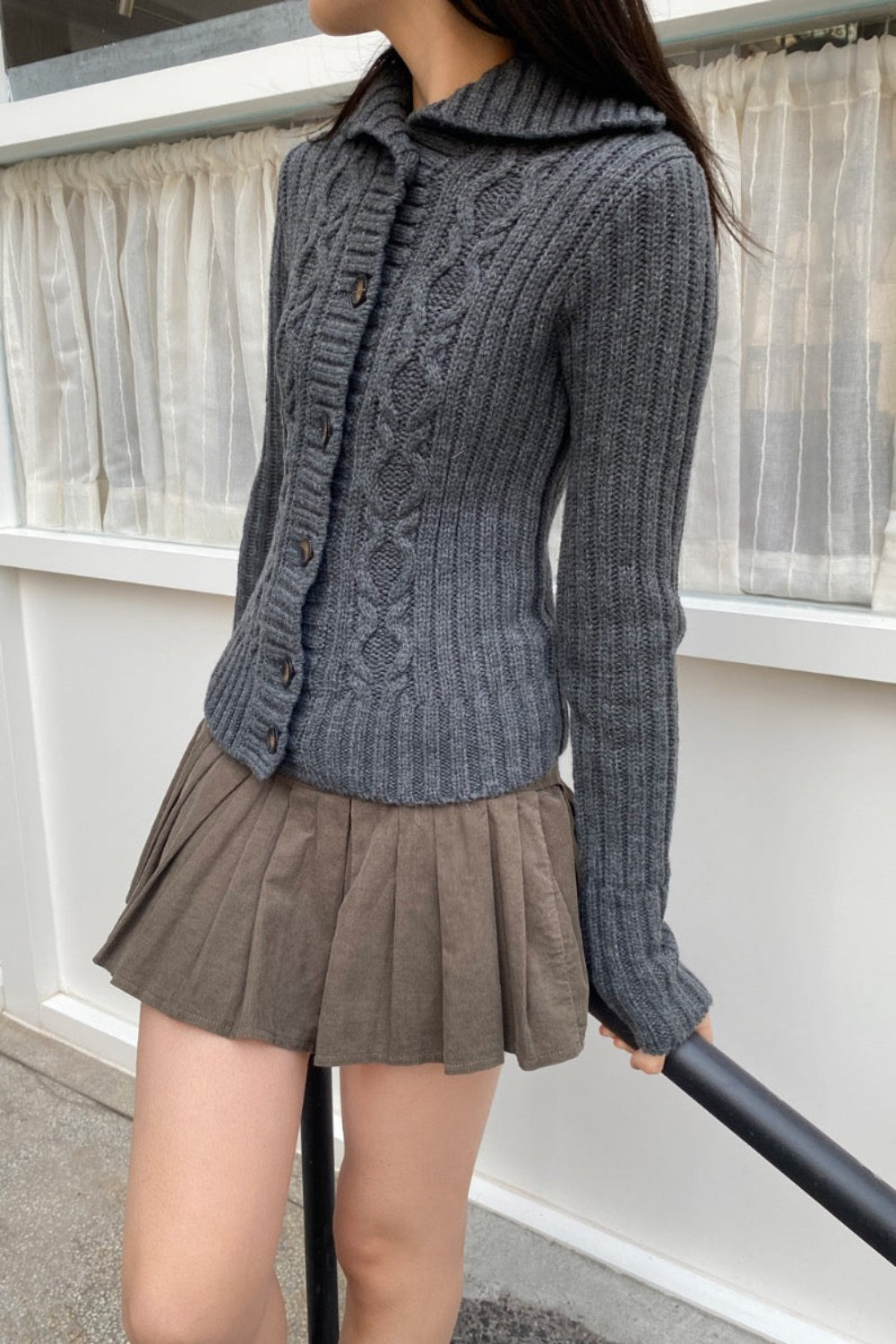 Andrea Cable Knit Sweater | Dark Grey / XS/S