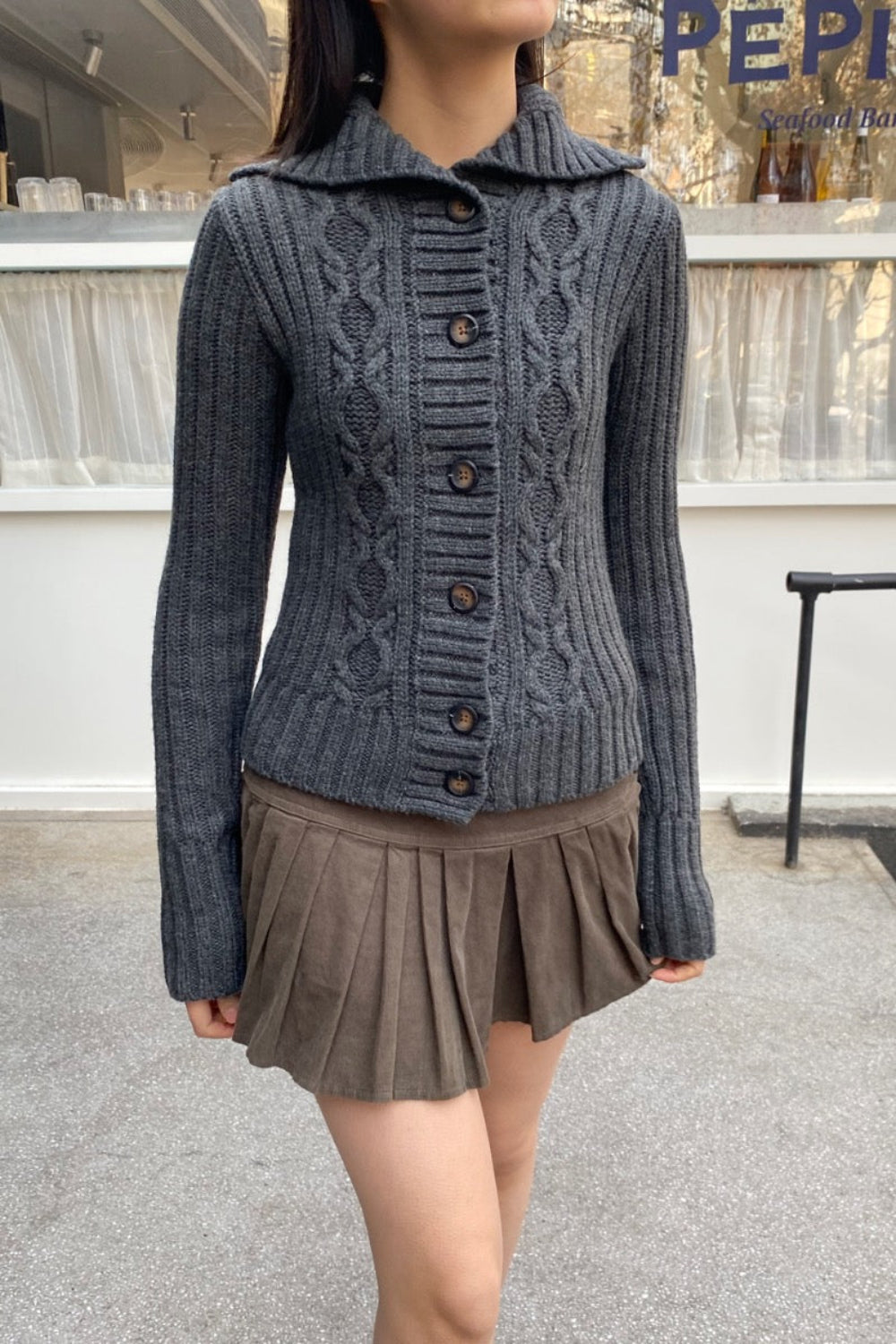 Andrea Cable Knit Sweater | Dark Grey / XS/S
