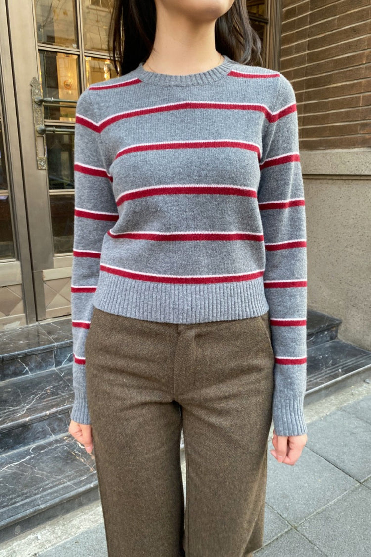 Martha Wool Stripe Sweater | Heather Grey White Red Stripes / XS/S