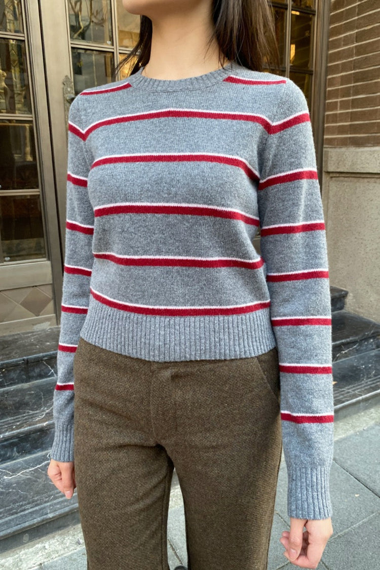 Martha Wool Stripe Sweater | Heather Grey White Red Stripes / XS/S