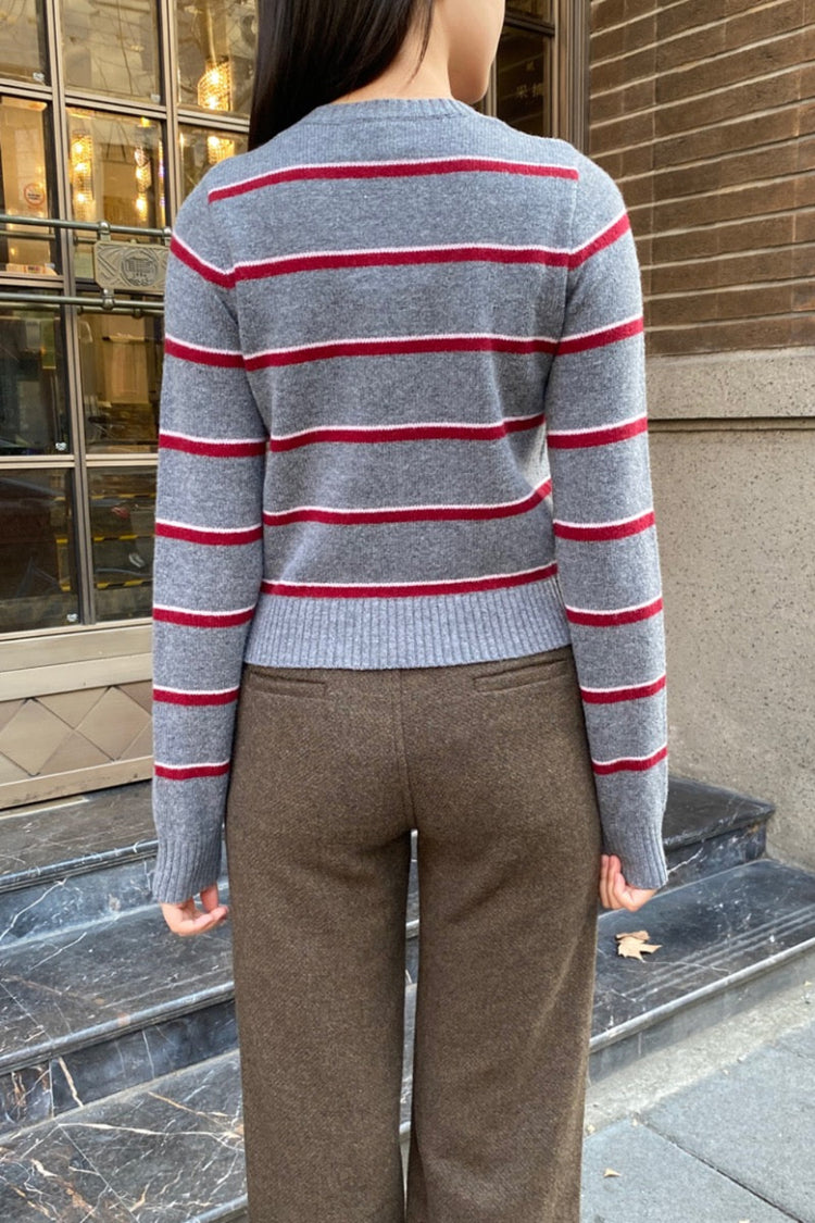 Martha Wool Stripe Sweater | Heather Grey White Red Stripes / XS/S