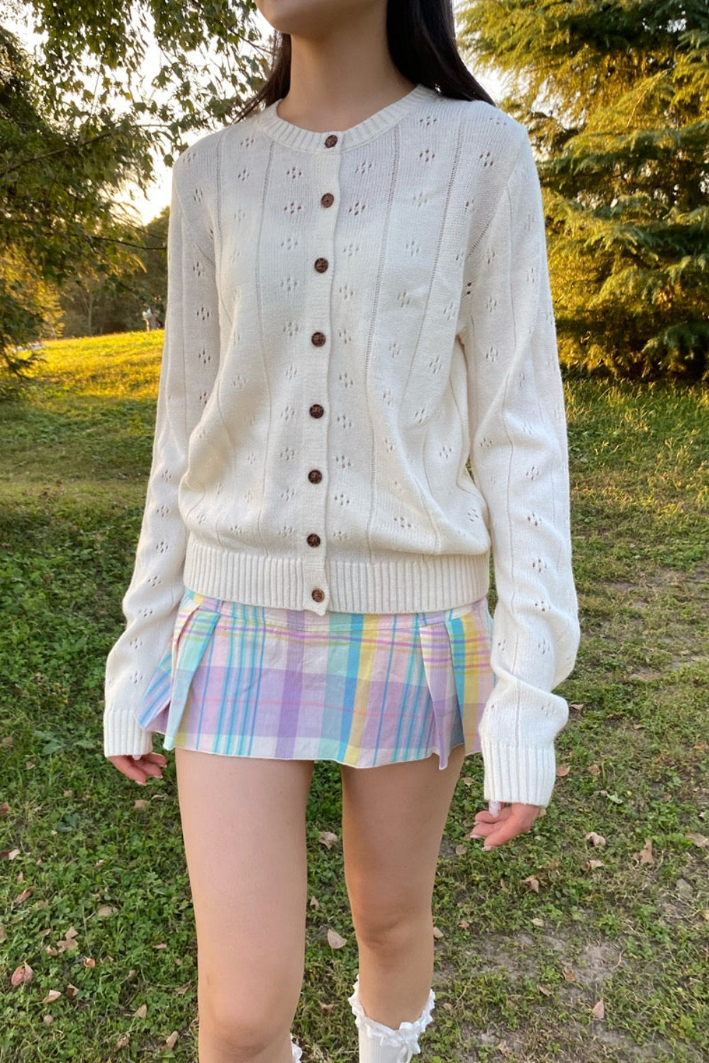 Amalie Eyelet Cardigan | Natural White / XS/S
