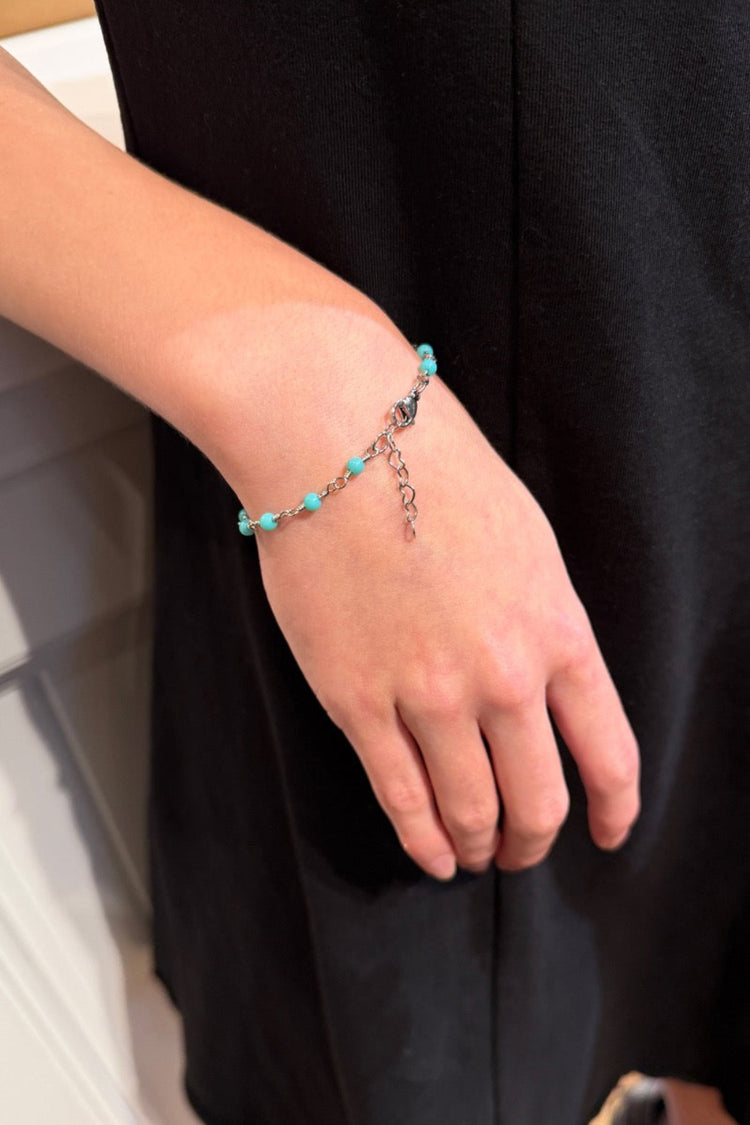Blue Beaded Bracelet | Silver