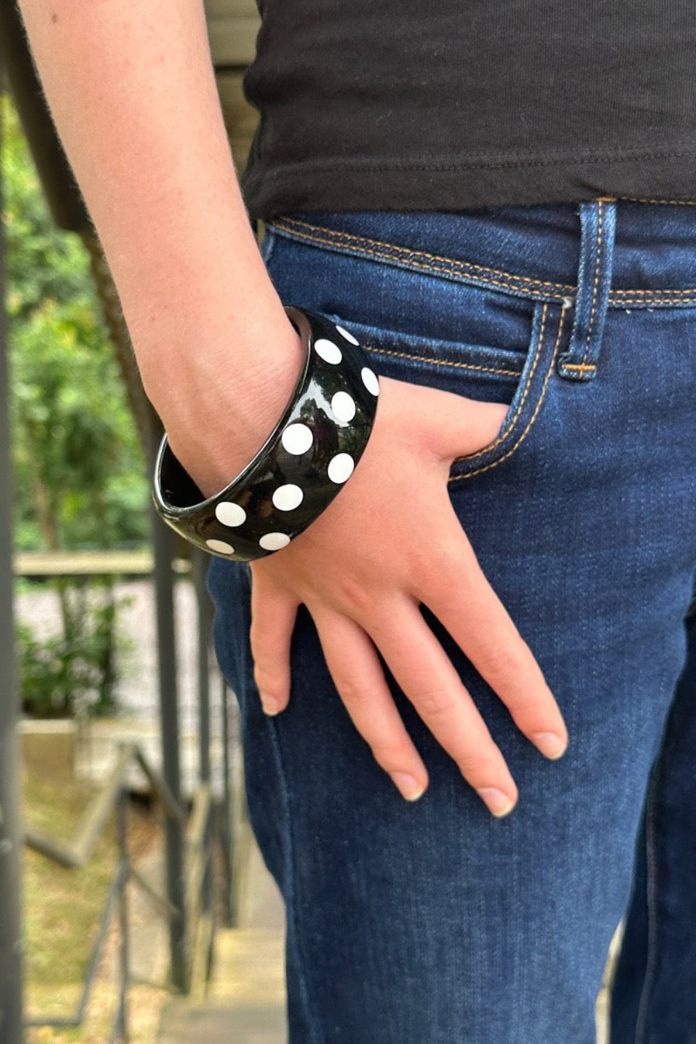 Polka Dots Rigid Bracelet | Black White Polka Dots