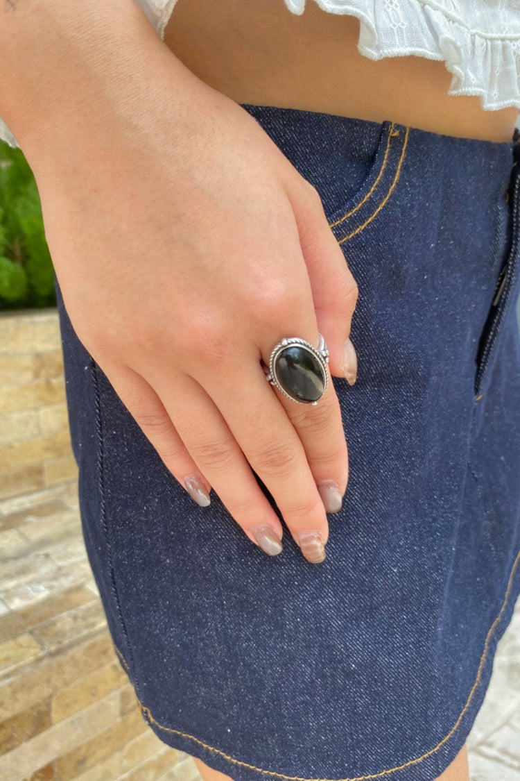 Jade Oval Ring | Silver