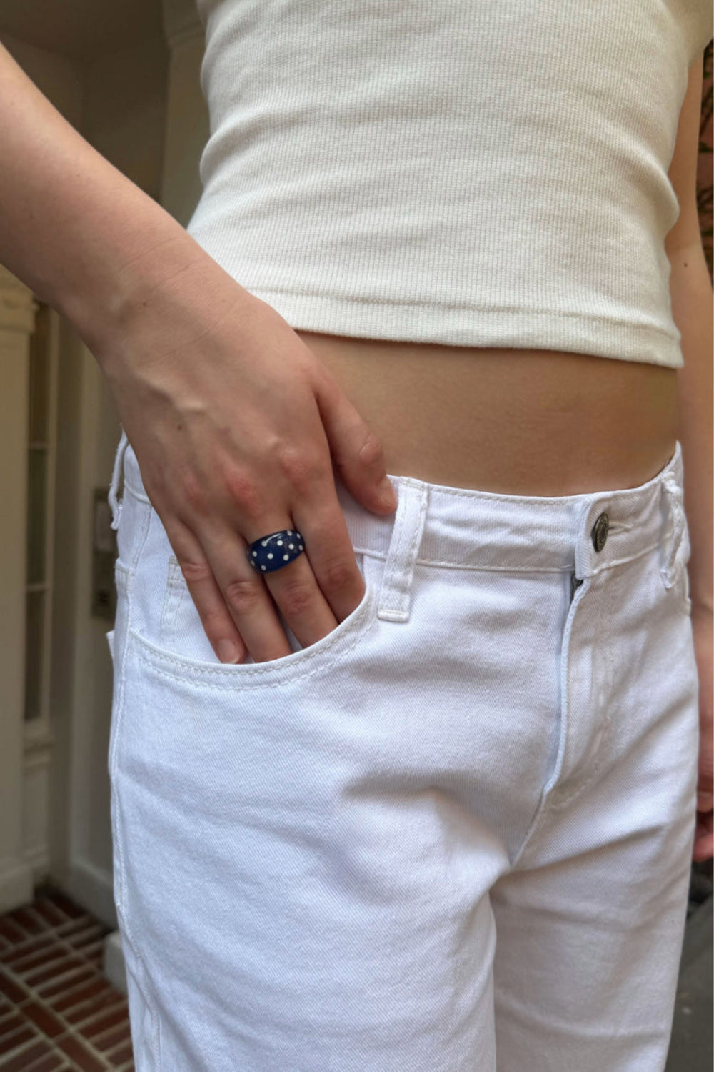 Polka Dots Ring | Navy Blue White Polka Dots