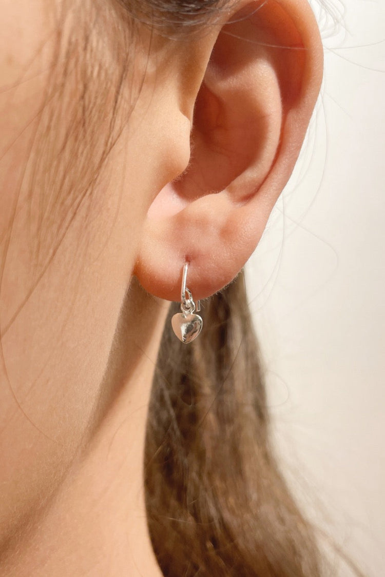 Sterling Silver Heart Charm Earrings | Silver