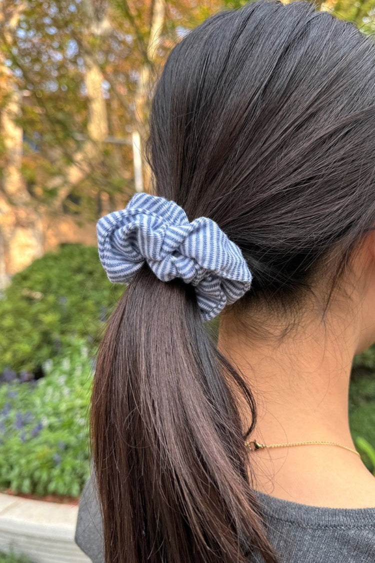 Striped Scrunchie | White And Light Blue Thin Stripes