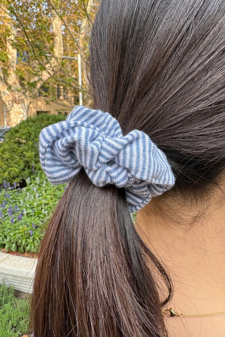 Striped Scrunchie | White And Light Blue Thin Stripes