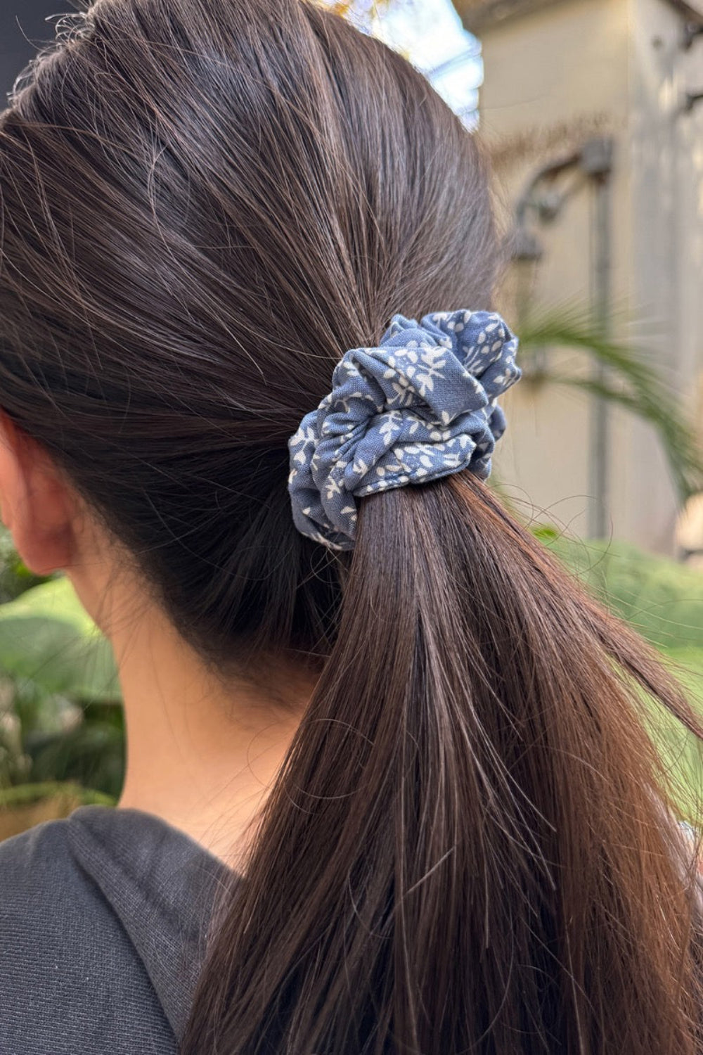 Floral Scrunchie | Faded Navy With White Floral