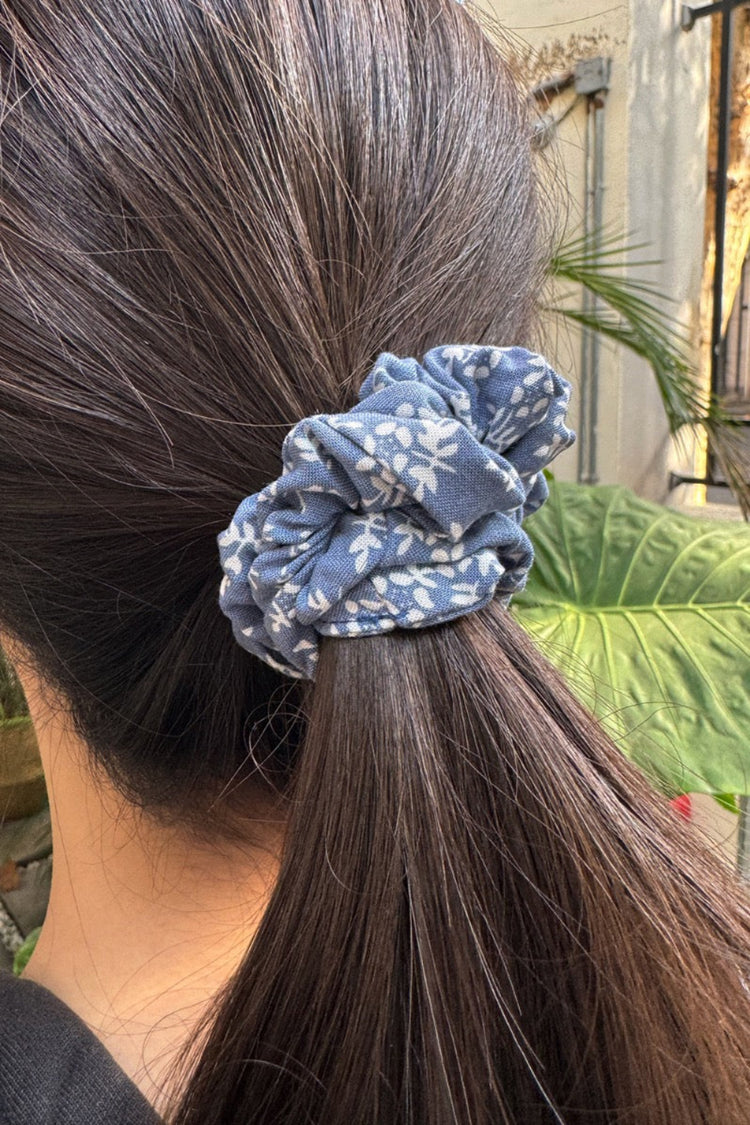 Floral Scrunchie | Faded Navy With White Floral