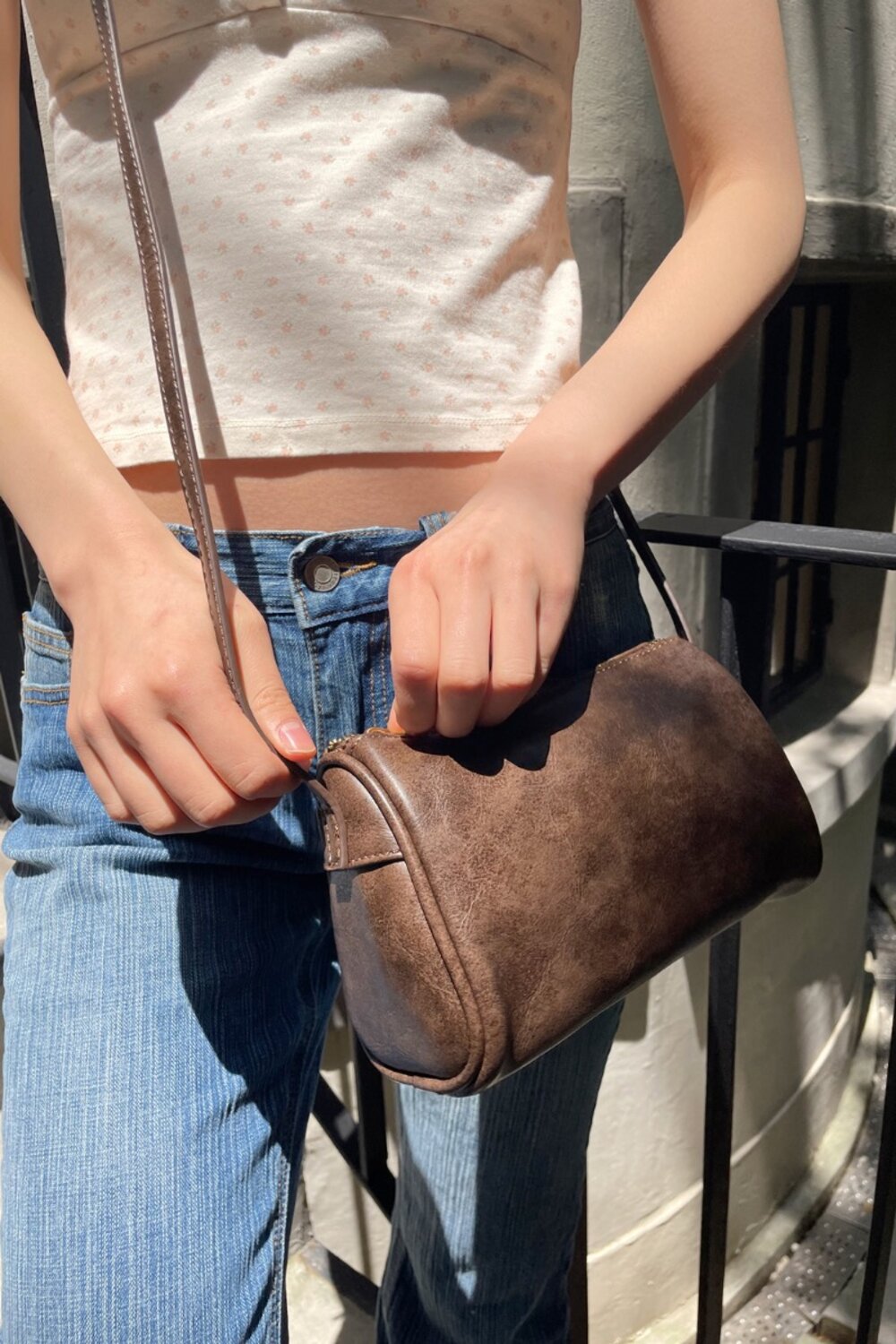 Brandy Melville brown faux leather messenger purse