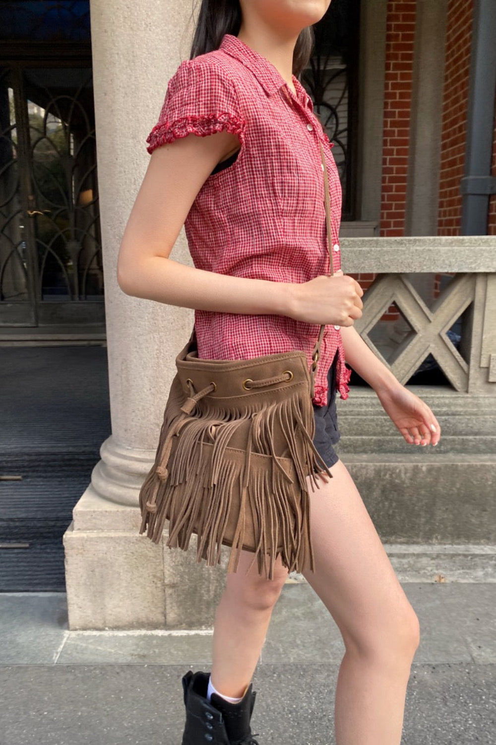 Suede Fringe Bag | Brown Suede