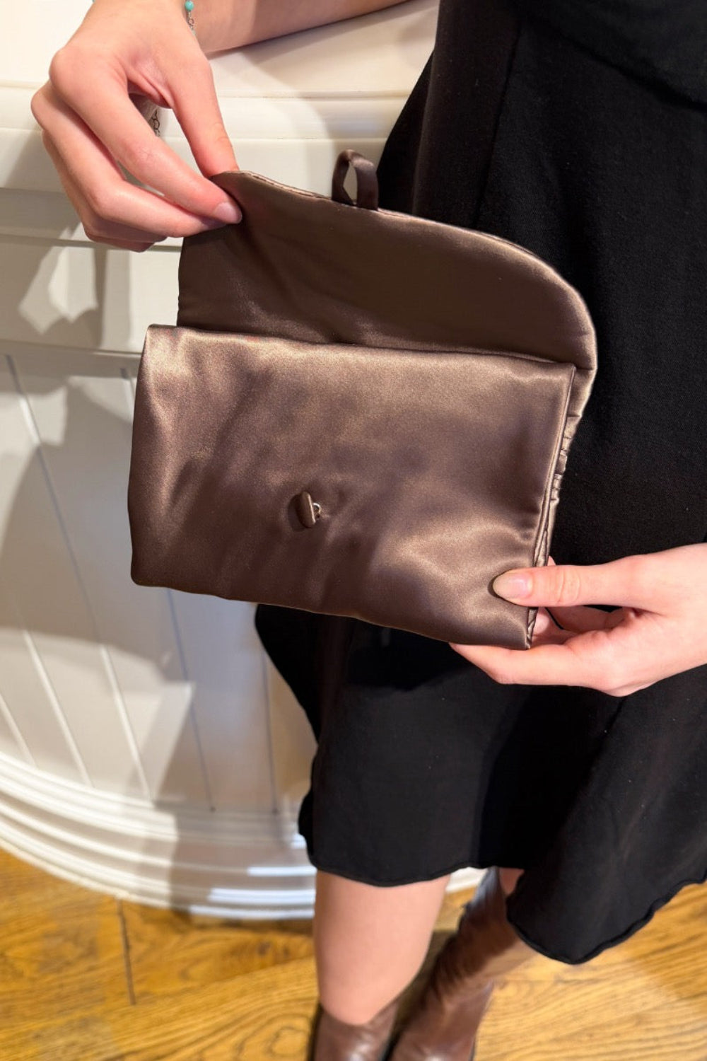 Satin Makeup Bag | Dark Brown