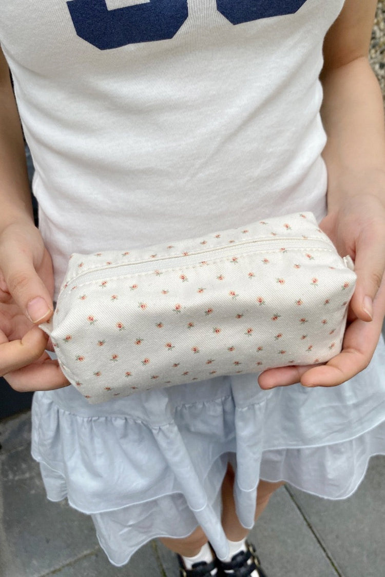 Mini Floral Makeup Bag | Ivory Peach Green Floral