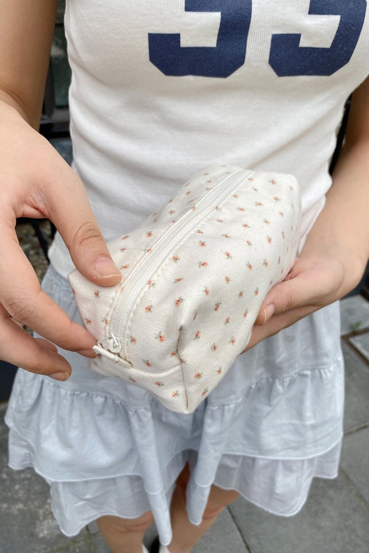 Mini Floral Makeup Bag | Ivory Peach Green Floral