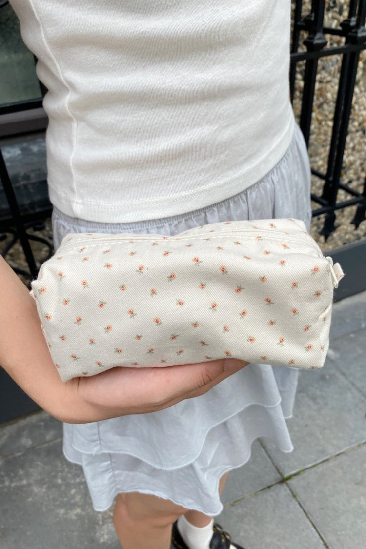 Mini Floral Makeup Bag | Ivory Peach Green Floral