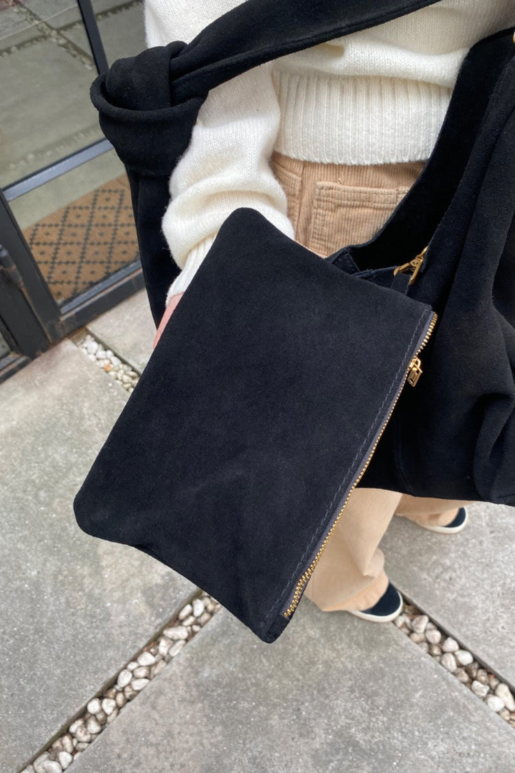 Leather Suede Shoulder Bag | Black