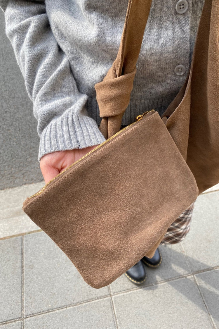 Leather Suede Shoulder Bag | Sand