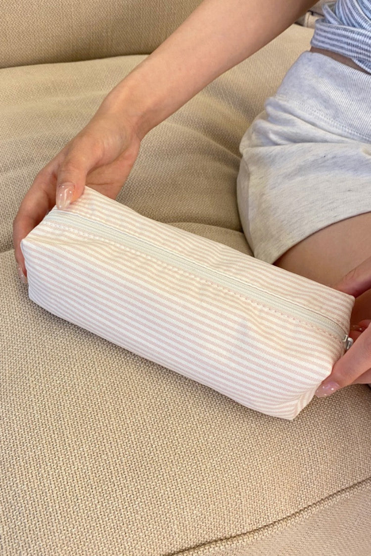 Striped Makeup Bag | Light Pink White Stripes