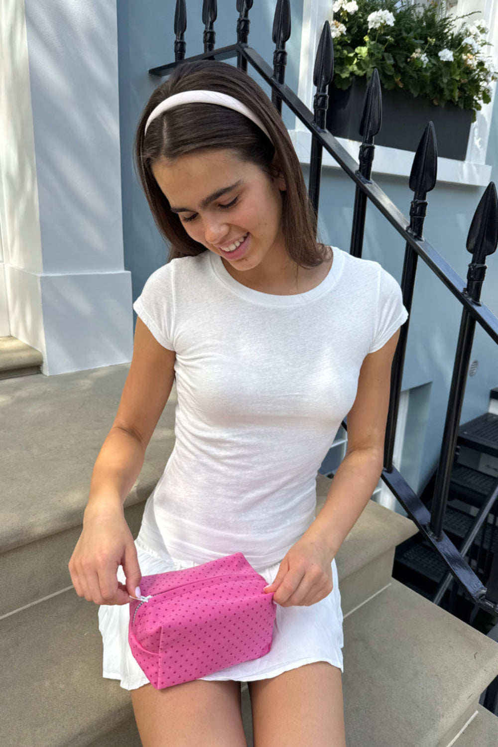 Polka Dots Makeup Bag | Pink With Red Polka Dots