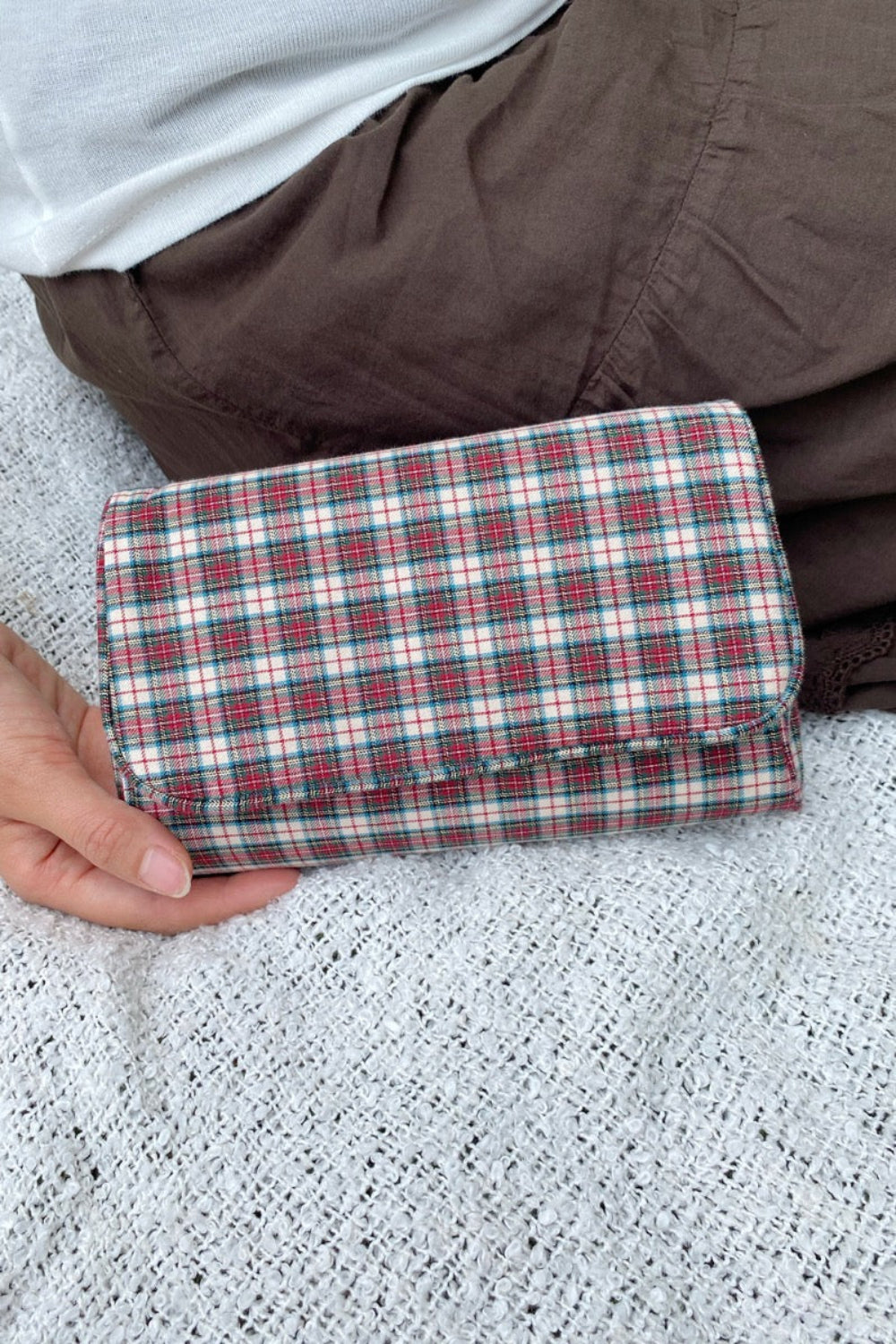 Plaid Makeup Bag | Red White And Dark Green Plaid