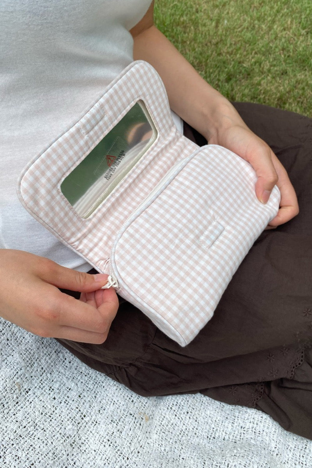 Checks Makeup Bag | White And Light Pink Checks