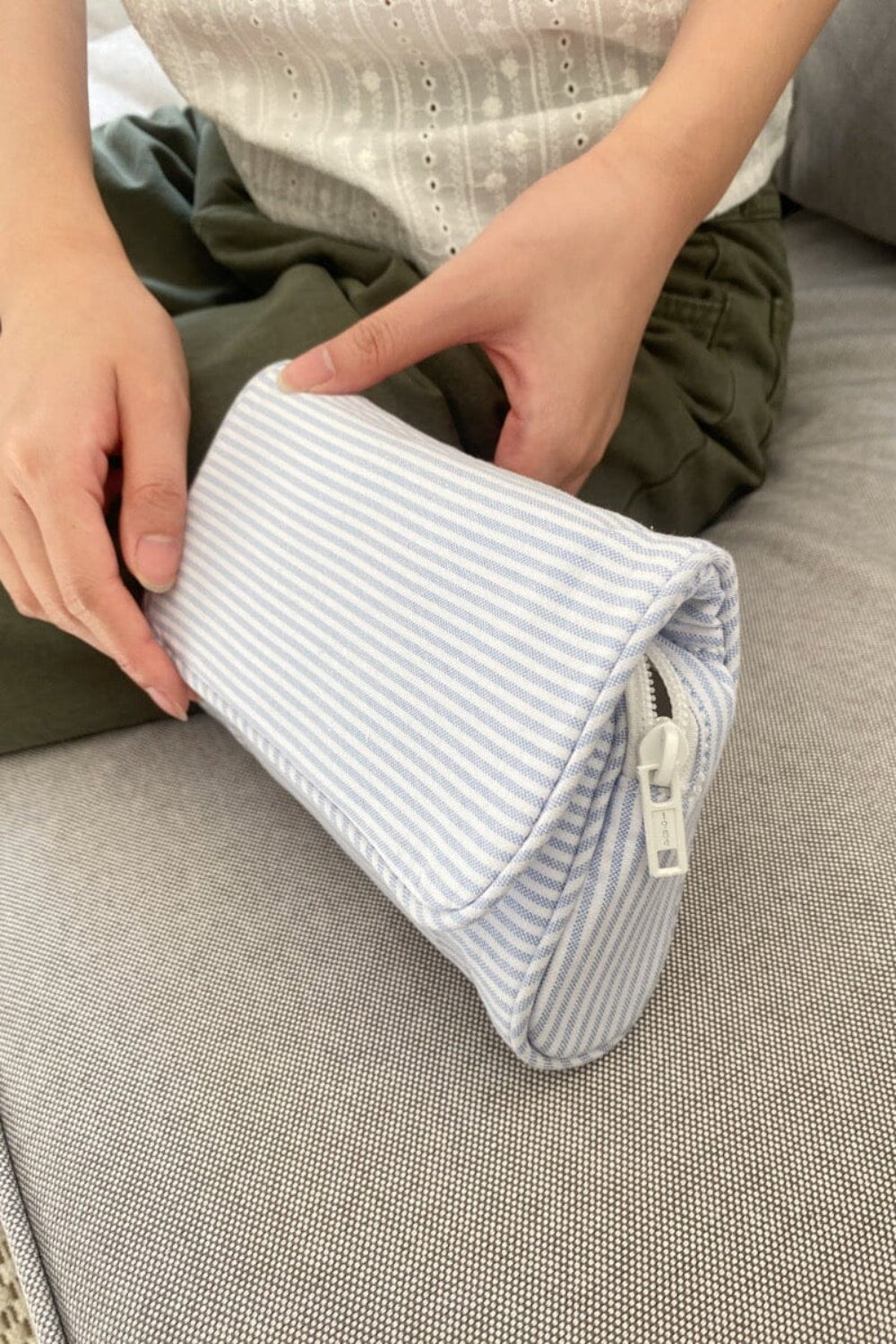 Stripe Makeup Bag | Light Blue White Stripes