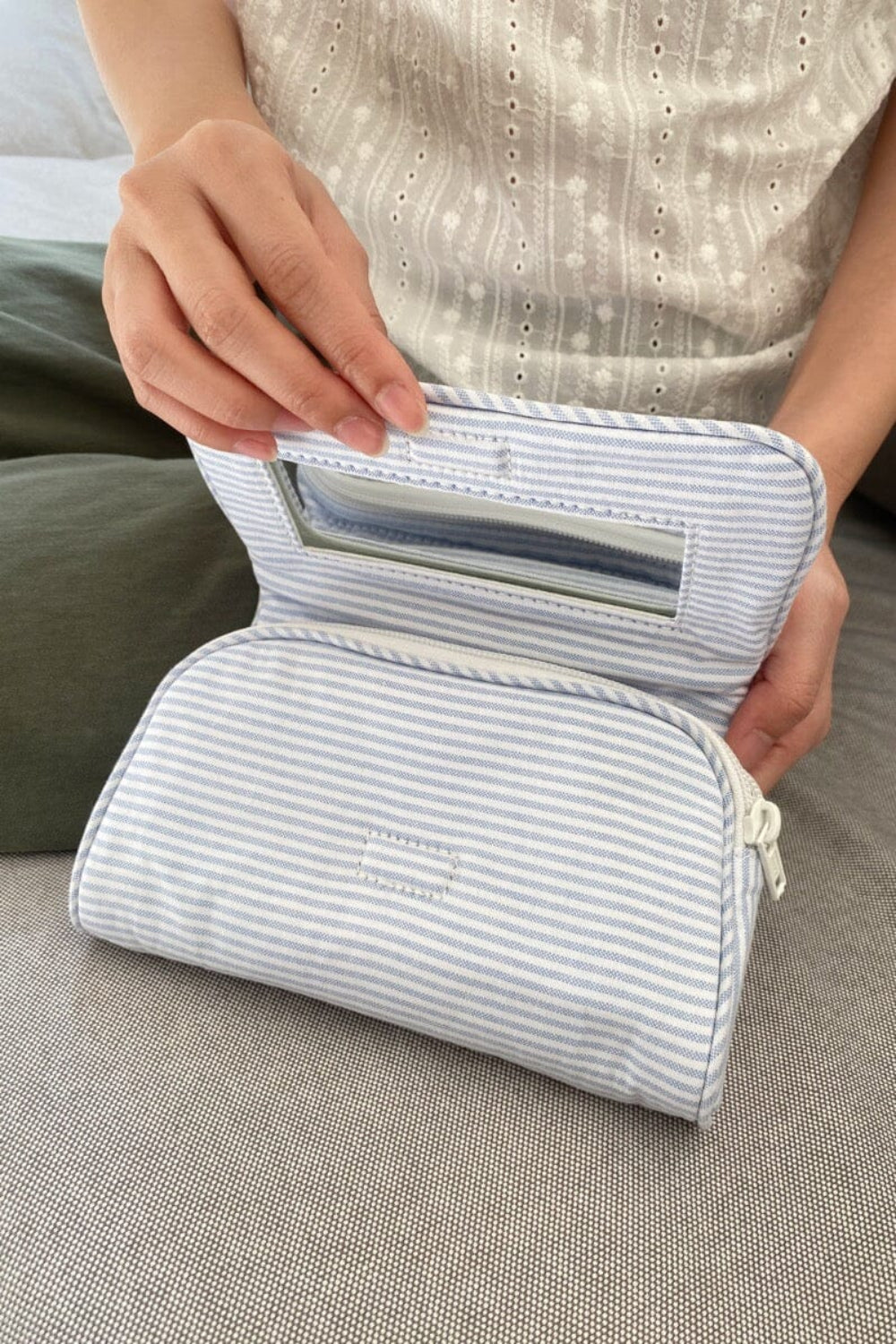 Stripe Makeup Bag | Light Blue White Stripes