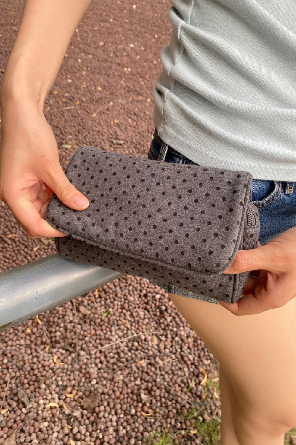 Polka Dots Makeup Bag | Grey Black Polka Dots
