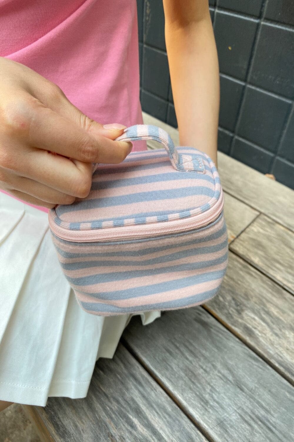 Stripes Makeup Bag | Light Blue Pastel Pink Stripes