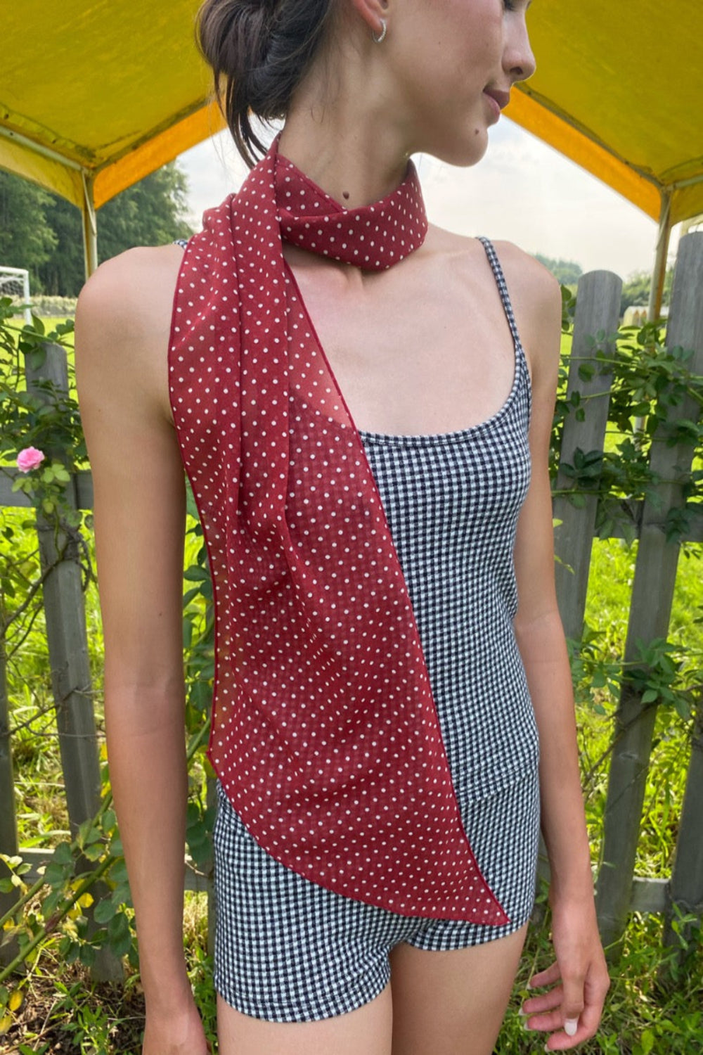 Chiffon Polka Dots Scarf | Red with White Polka Dots