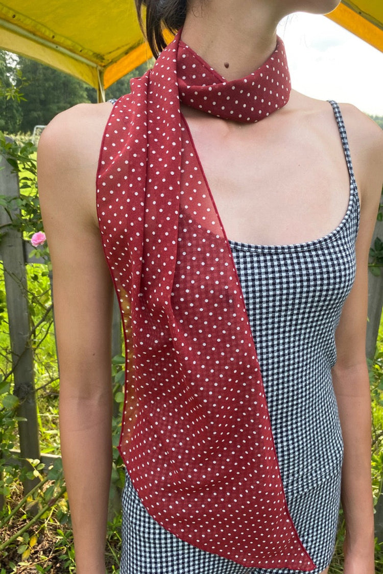 Chiffon Polka Dots Scarf | Red with White Polka Dots