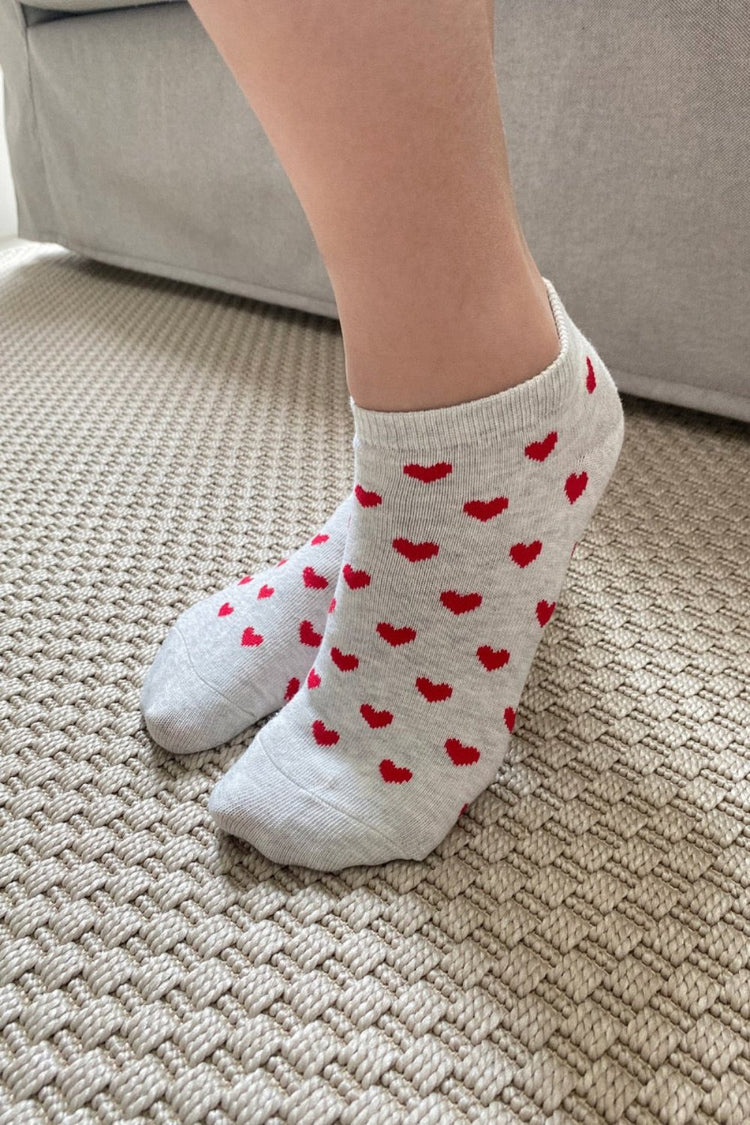 Heart Socks | Heather Grey Red Hearts