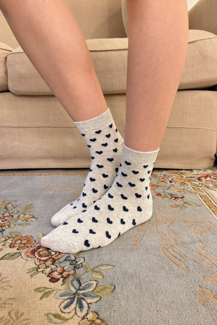 Hearts Ankle Socks | Heather Grey Navy Hearts