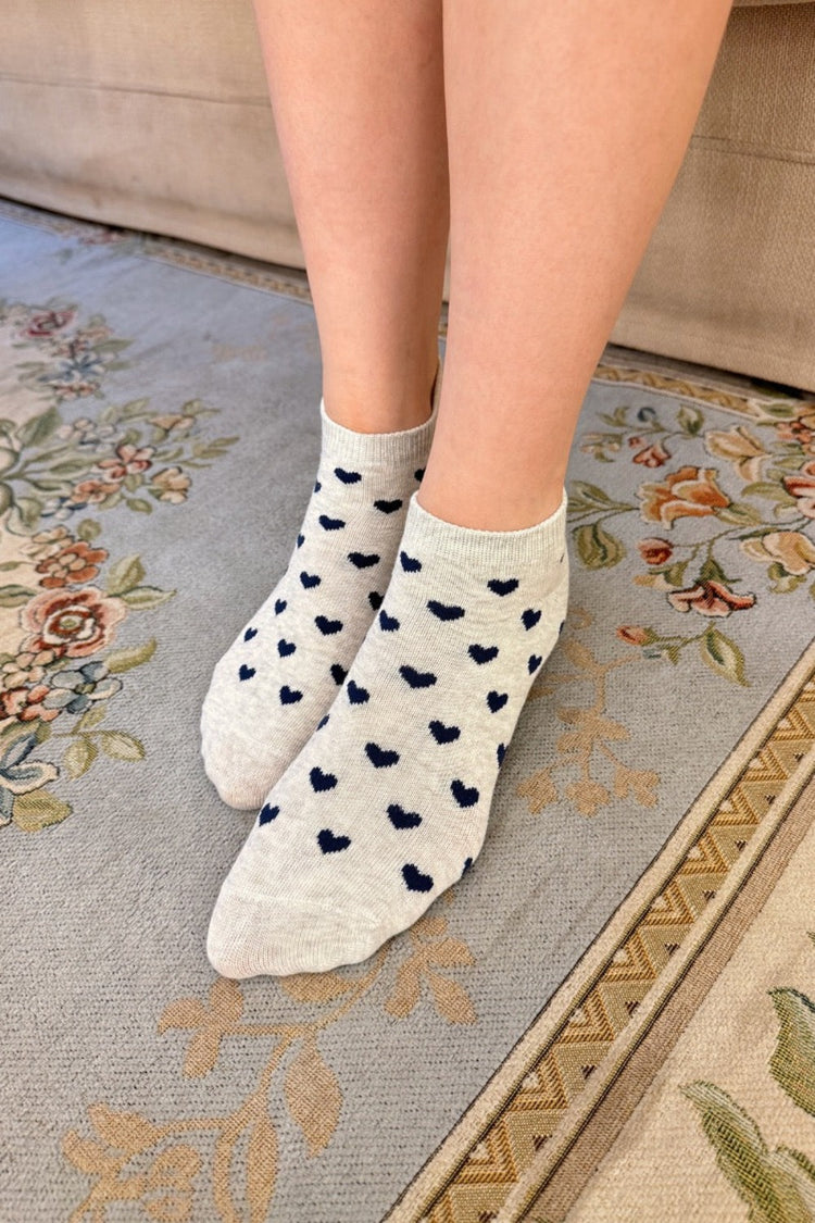 Heart Socks | Heather Grey Navy Hearts