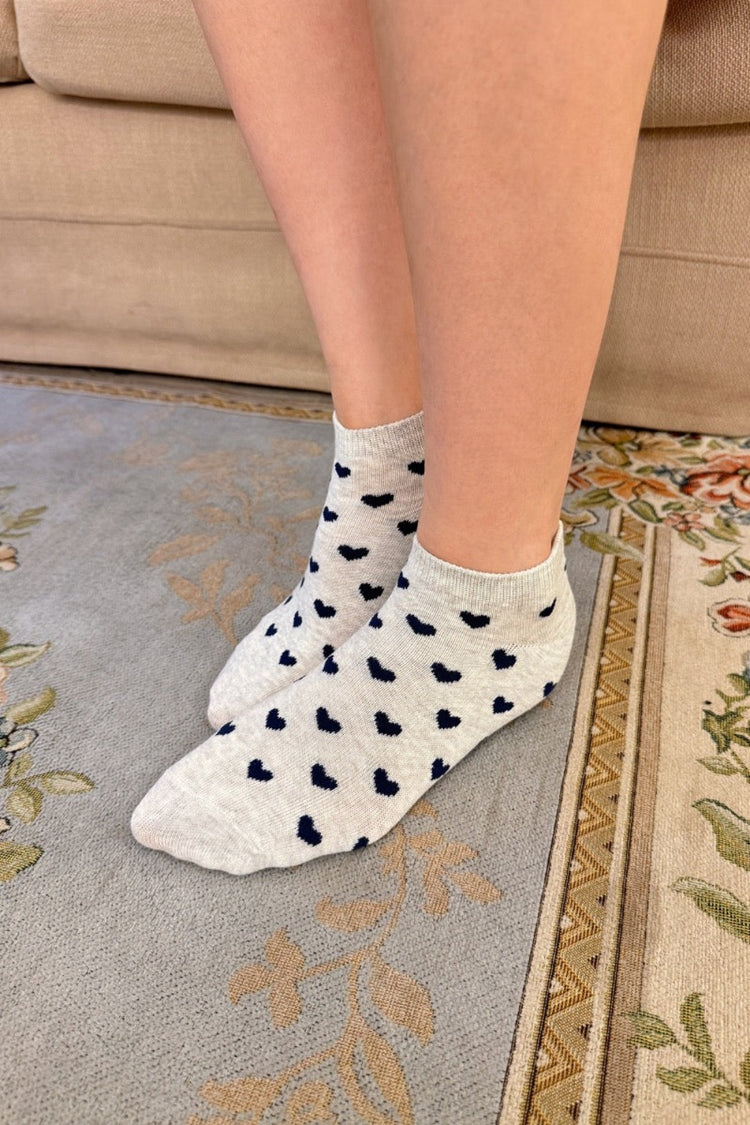 Heart Socks | Heather Grey Navy Hearts