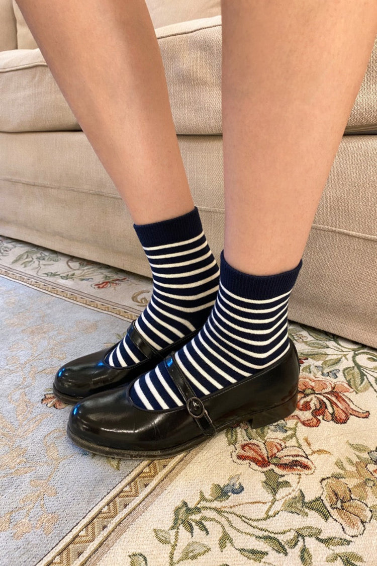 Striped Socks | Navy Blue White Stripes