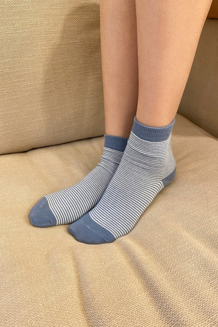 Striped Socks | White With Navy Thin Blue Stripes