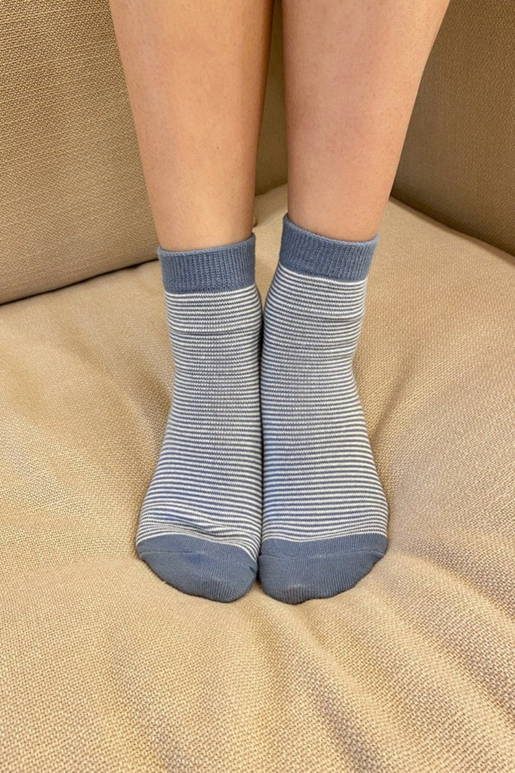 Striped Socks | White With Navy Thin Blue Stripes