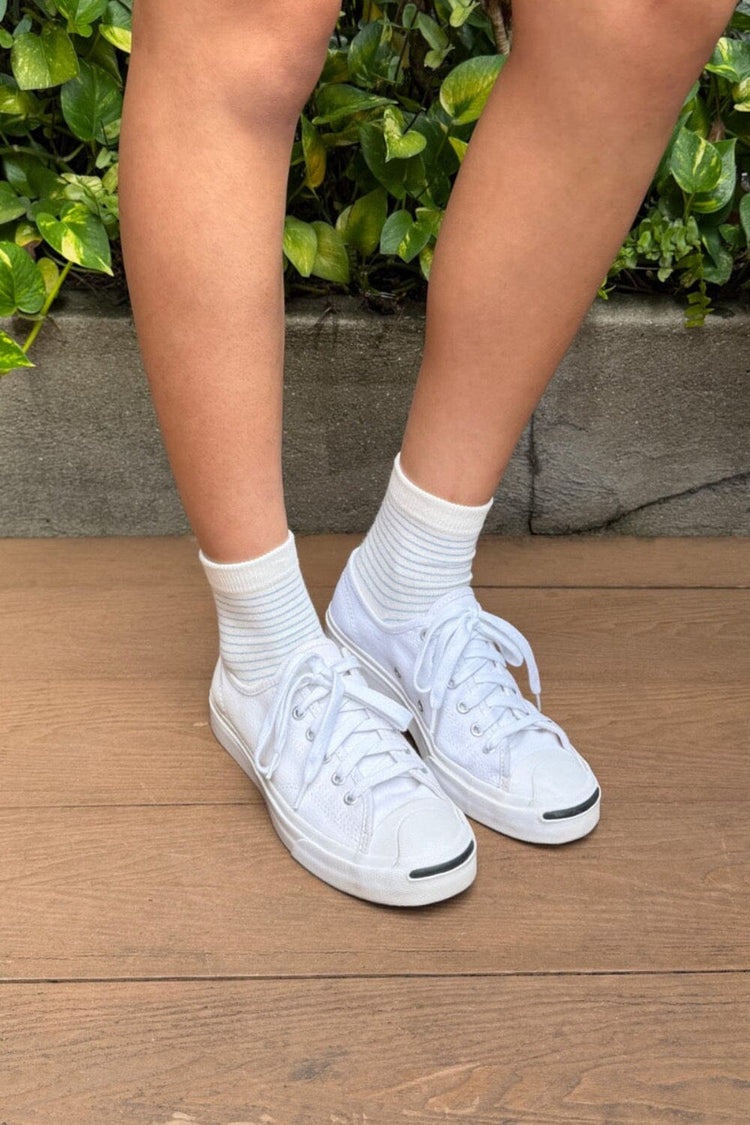 Striped Socks | White Light Blue Thin Stripes