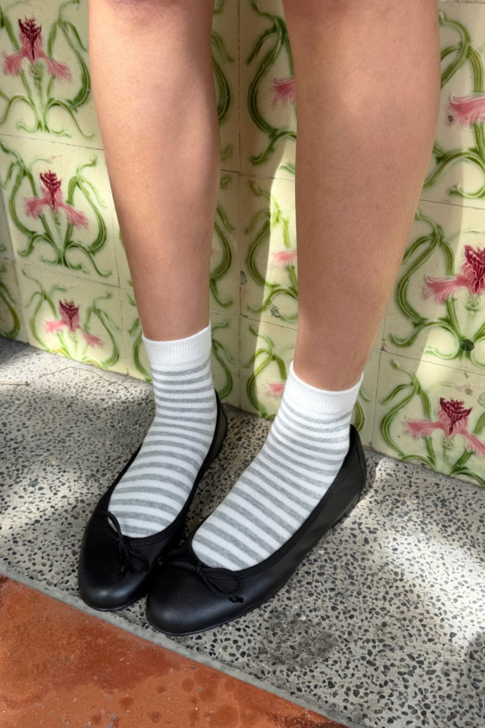 Striped Socks | Heather Grey White Stripes