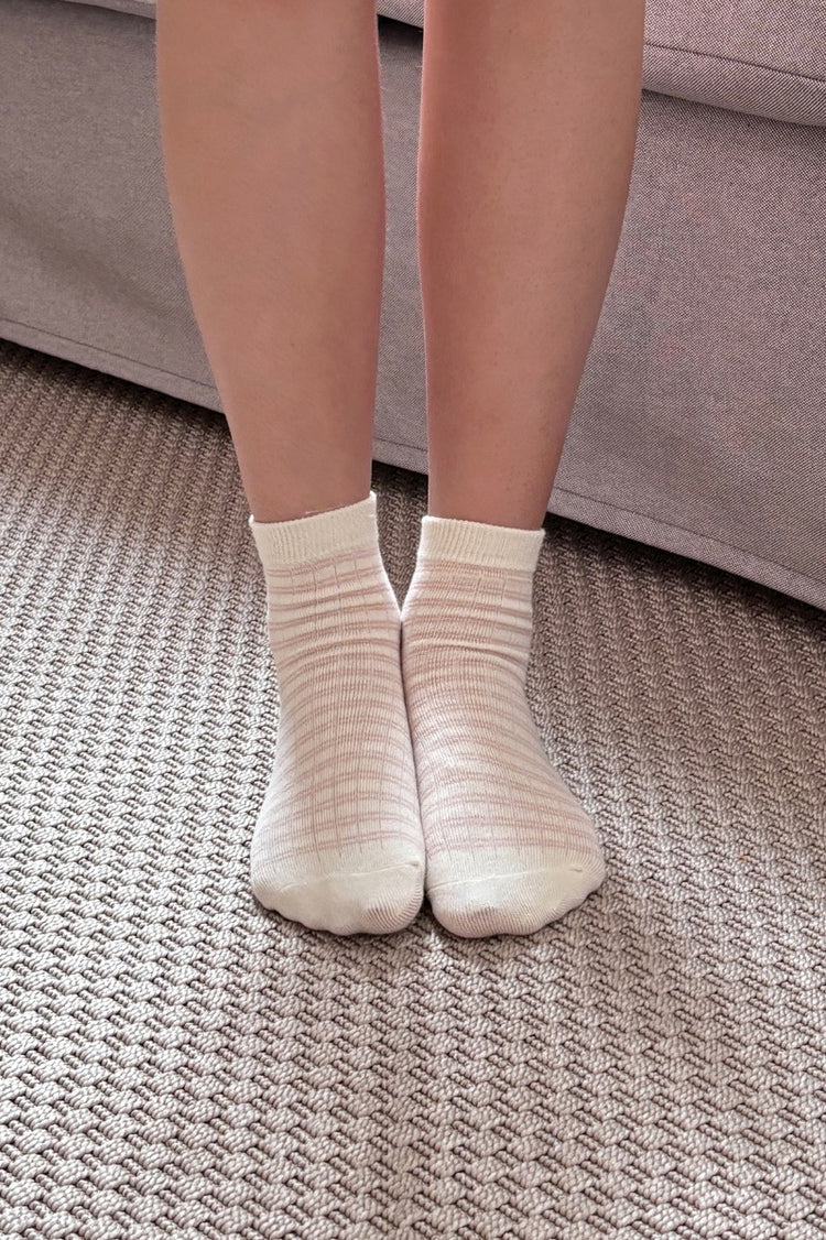 Striped Socks | Cream Pink Double Stripes