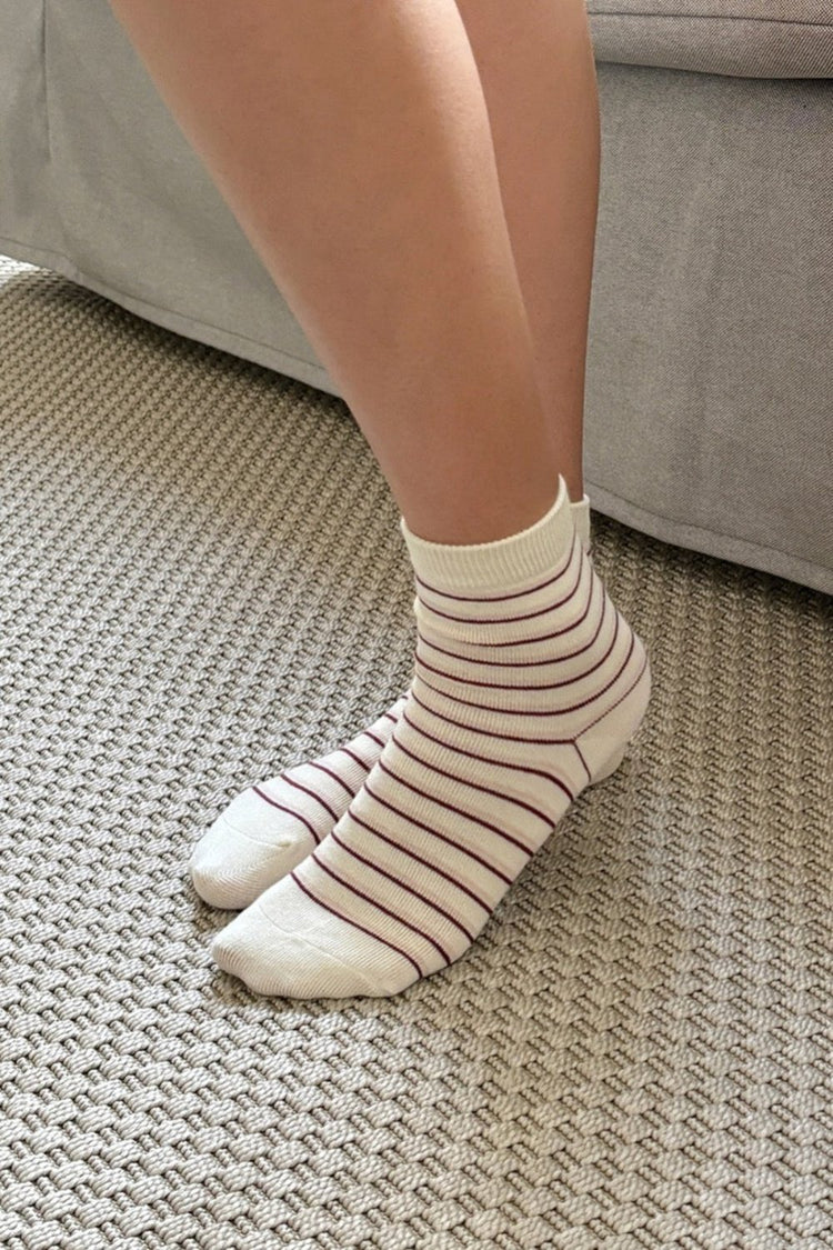 Striped Socks | Cream Pink Burgundy Stripes