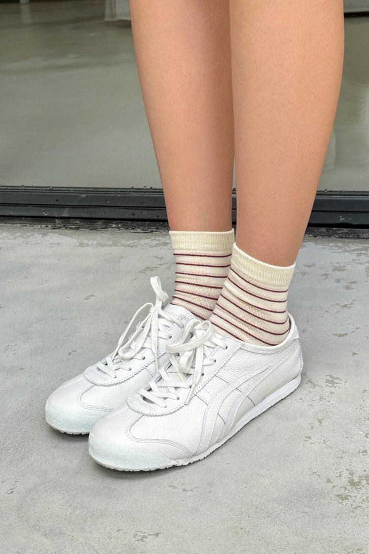 Striped Socks | Cream Pink Burgundy Stripes