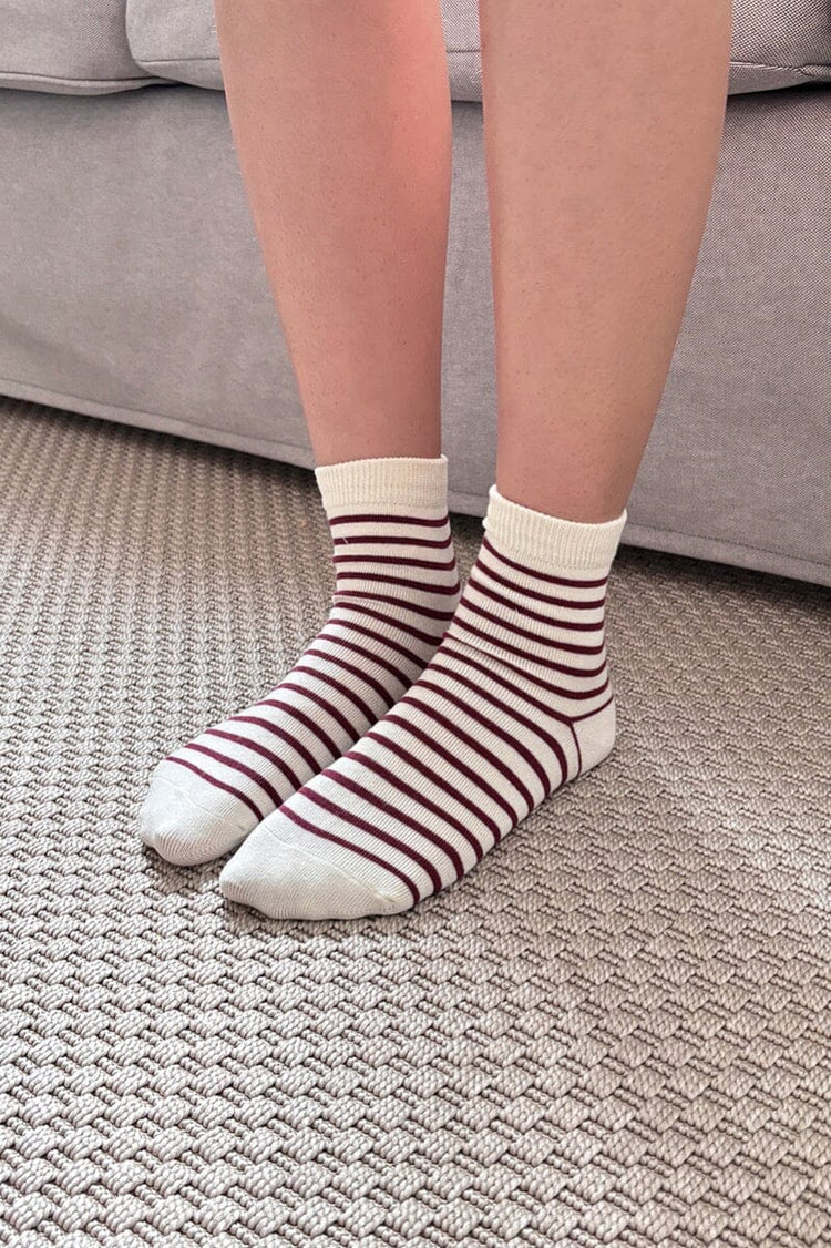 Striped Socks | Cream Burgundy Stripes