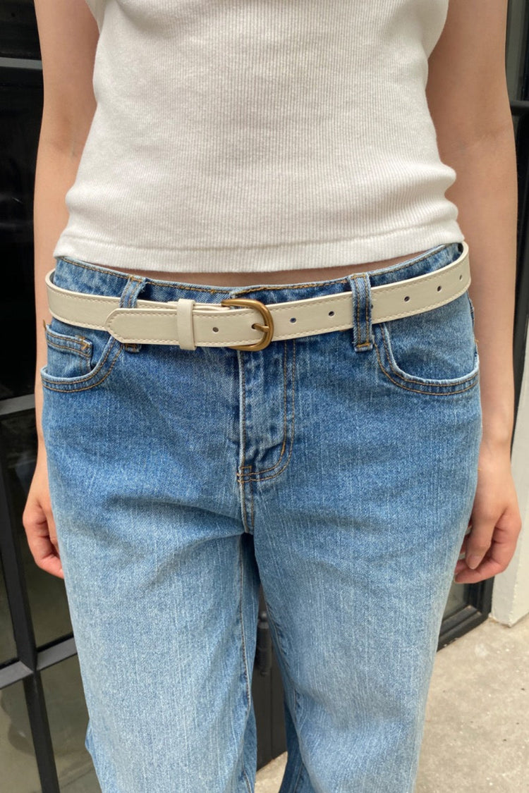 Faux Leather Buckle Belt | Cream