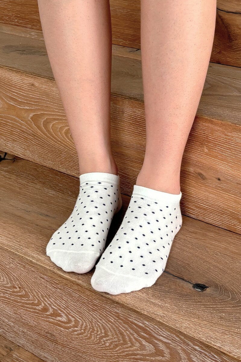 White Navy Polka Dots