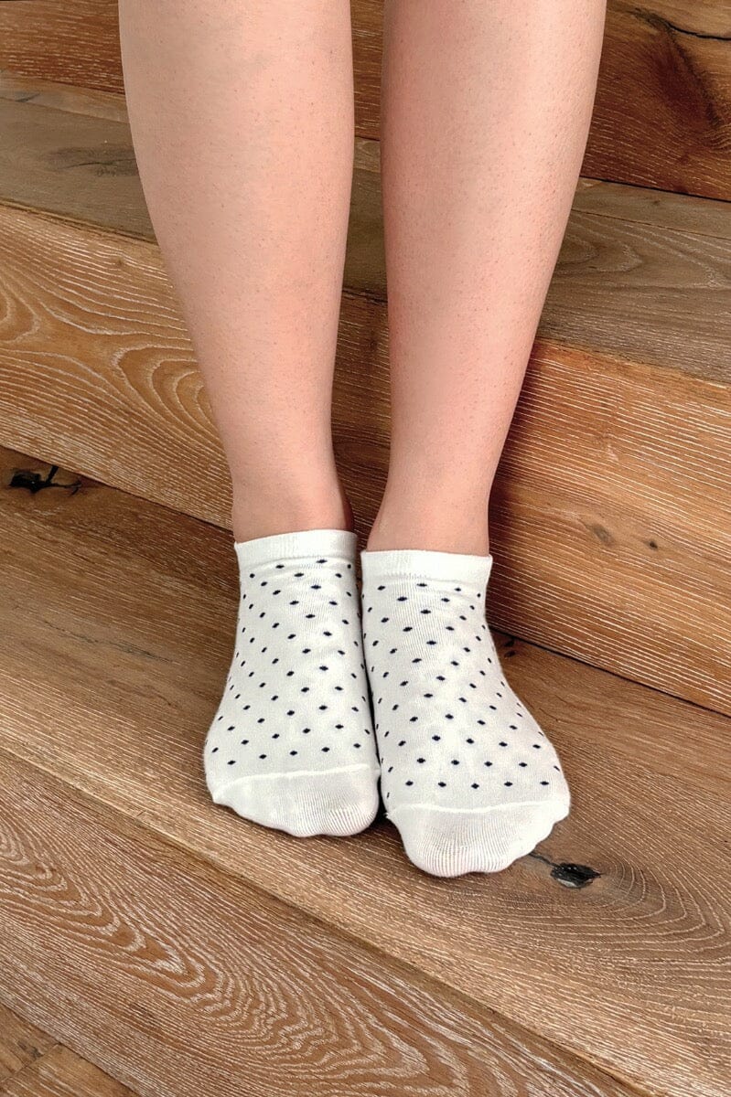 White Navy Polka Dots